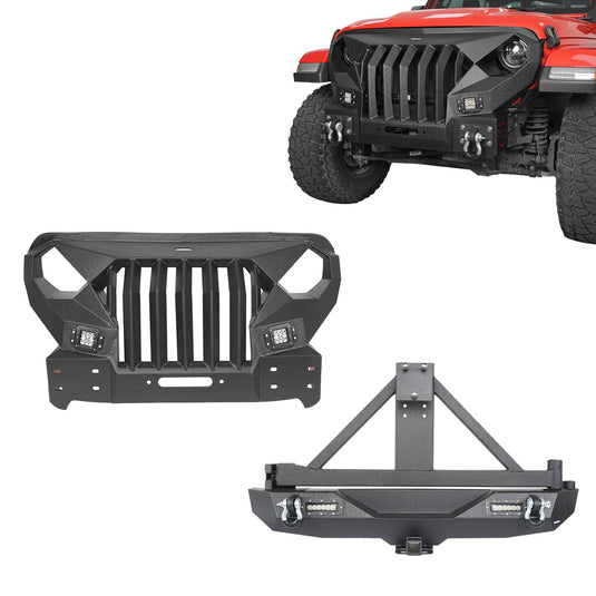 Hooke Road Mad Max Front Bumper & Rear Bumper w/Tire Carrier(18-24 Jeep Wrangler JL 4 Door)