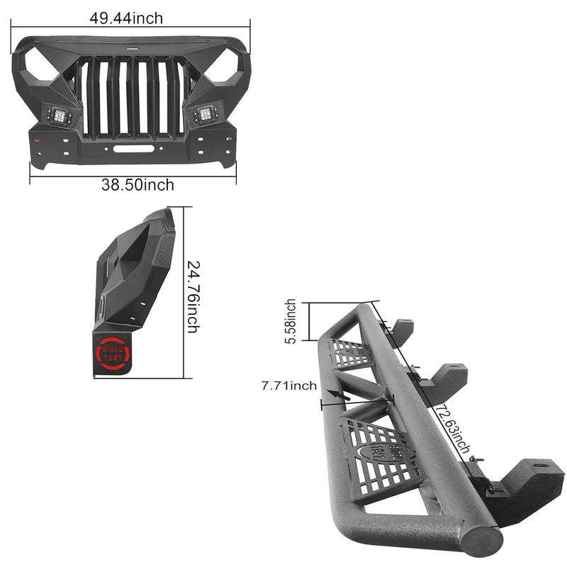 Load image into Gallery viewer, Hooke Road Full Width Front Bumper with Mad Max Grill &amp; Side Steps(18-24 Jeep Wrangler JL 4 Door)
