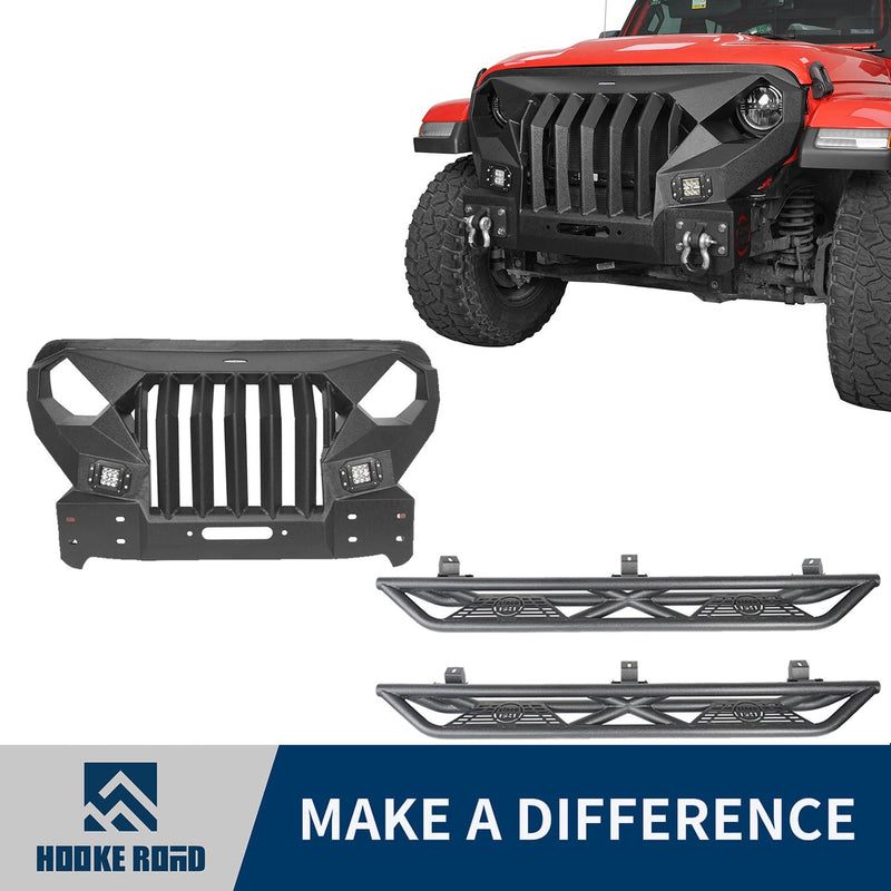 Load image into Gallery viewer, Hooke Road Full Width Front Bumper with Mad Max Grill &amp; Side Steps(18-23 Jeep Wrangler JL 4 Door)

