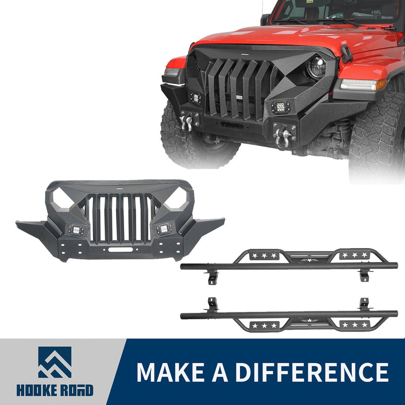 Load image into Gallery viewer, Hooke Road Mad Max Front Bumper Grill &amp; Side Steps(18-24 Jeep Wrangler JL 4 Door)
