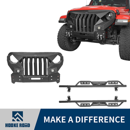 Hooke Road Mad Max Front Bumper with Grill & Side Steps(18-24 Jeep Wrangler JL 4 Door)