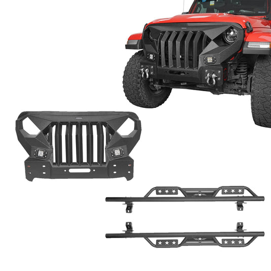 Hooke Road Mad Max Front Bumper with Grill & Side Steps(18-24 Jeep Wrangler JL 4 Door)