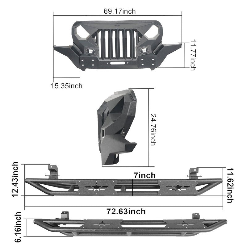 Load image into Gallery viewer, Hooke Road Mad Max Front Bumper Grill &amp; Tube Side Steps(18-23 Jeep Wrangler JL 4 Door)

