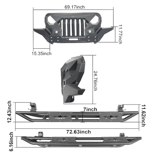 Hooke Road Mad Max Front Bumper Grill & Tube Side Steps(18-23 Jeep Wrangler JL 4 Door)
