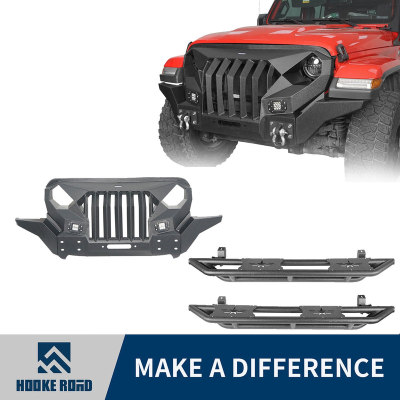 Load image into Gallery viewer, Hooke Road Mad Max Front Bumper Grill &amp; Tube Side Steps(18-23 Jeep Wrangler JL 4 Door)
