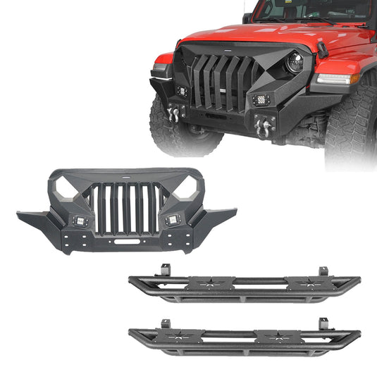Hooke Road Mad Max Front Bumper Grill & Tube Side Steps(18-23 Jeep Wrangler JL 4 Door)