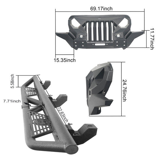 Hooke Road Mad Max Front Bumper Grill & Tube Side Steps(18-24 Jeep Wrangler JL 4 Door)