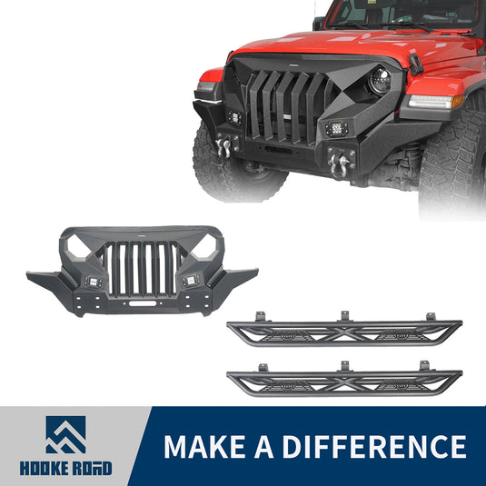 Hooke Road Mad Max Front Bumper Grill & Tube Side Steps(18-24 Jeep Wrangler JL 4 Door)