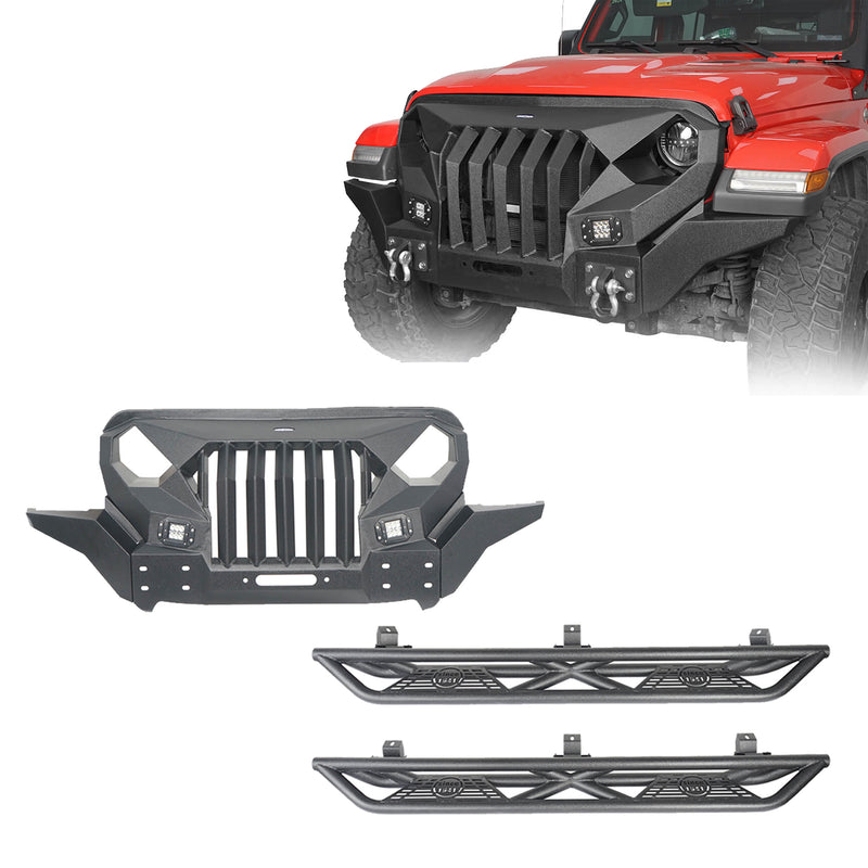 Load image into Gallery viewer, Hooke Road Mad Max Front Bumper Grill &amp; Tube Side Steps(18-24 Jeep Wrangler JL 4 Door)
