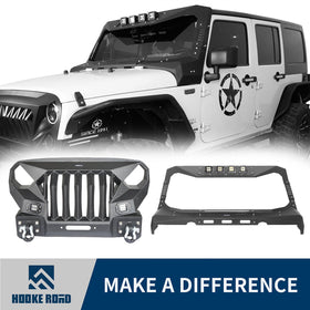 Hooke Road Mad Max Front Bumper w/Steel Grille Guard & Windshield Frame Cover(07-18 Jeep Wrangler JK)