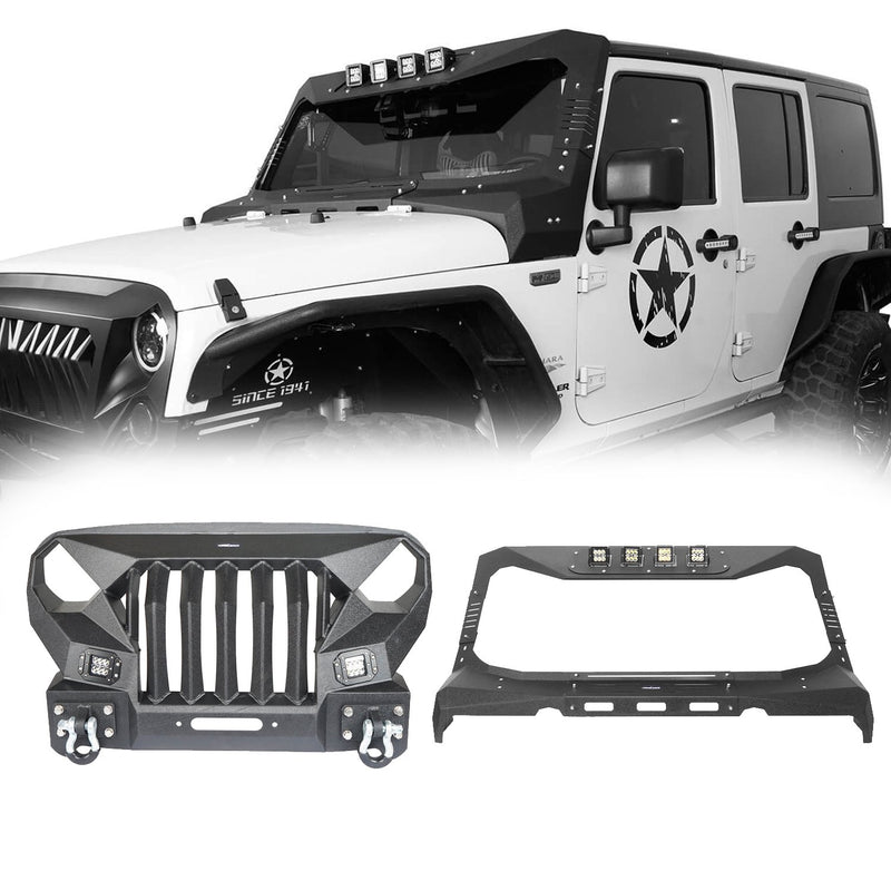 Load image into Gallery viewer, Hooke Road Mad Max Front Bumper w/Steel Grille Guard &amp; Windshield Frame Cover(07-18 Jeep Wrangler JK)
