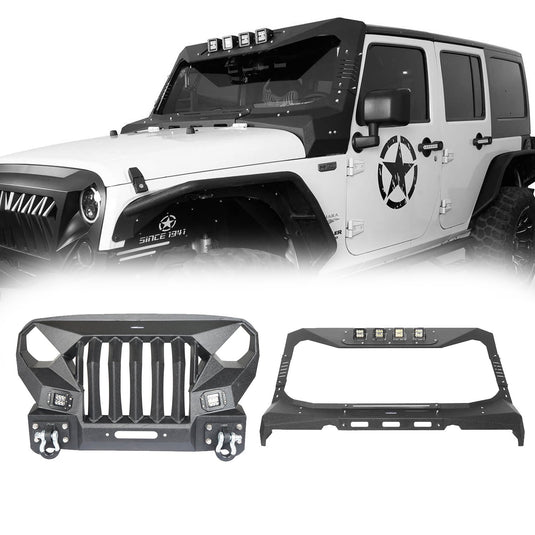 Hooke Road Mad Max Front Bumper w/Steel Grille Guard & Windshield Frame Cover(07-18 Jeep Wrangler JK)