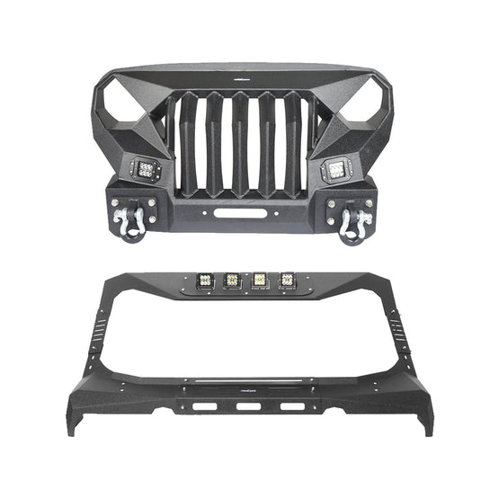 Hooke Road Mad Max Front Bumper w/Steel Grille Guard & Windshield Frame Cover(07-18 Jeep Wrangler JK)