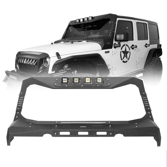 Hooke Road Mad Max Front Bumper w/Steel Grille Guard & Windshield Frame Cover(07-18 Jeep Wrangler JK)