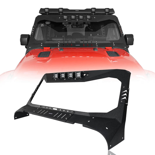 Jeep JL Mad Max Windshield Frame Cover Amor Set Windshield Frame Cover Visor Cowl w/ 4 LED Lights Insert for2018-2021 Jeep Wrangler JL BXG3024  3
