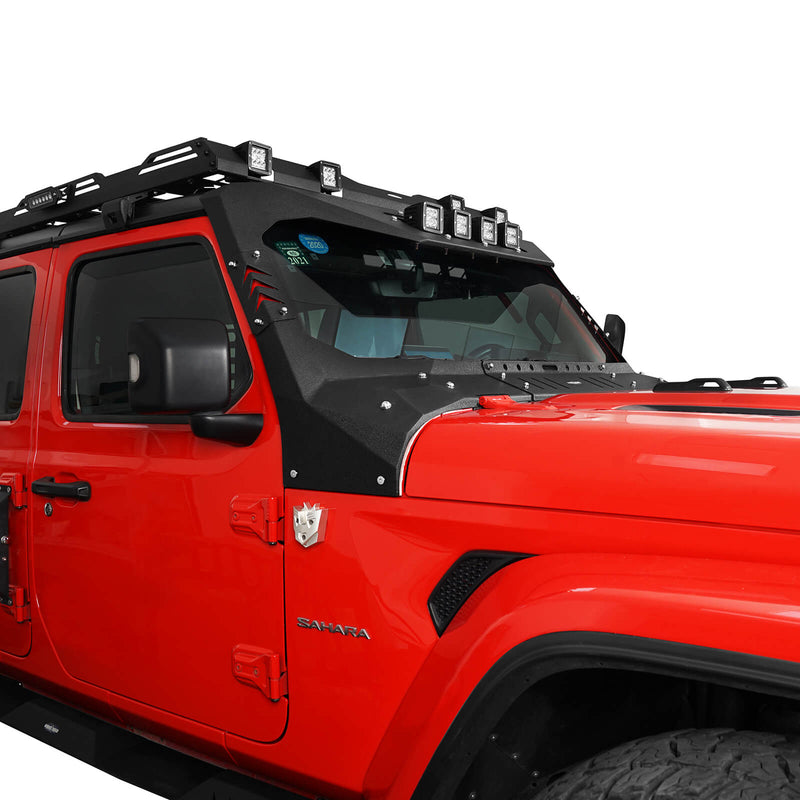 Load image into Gallery viewer, Jeep JL Mad Max Windshield Frame Cover Amor Set Windshield Frame Cover Visor Cowl w/ 4 LED Lights Insert for2018-2021 Jeep Wrangler JL BXG3024 5
