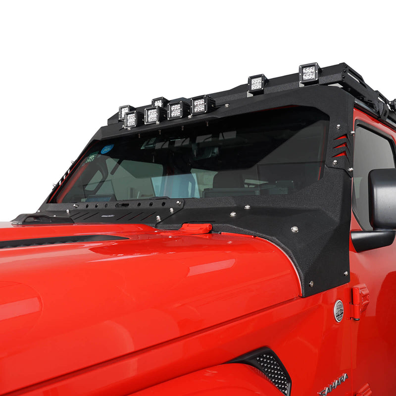 Load image into Gallery viewer, Jeep JL Mad Max Windshield Frame Cover Amor Set Windshield Frame Cover Visor Cowl w/ 4 LED Lights Insert for2018-2021 Jeep Wrangler JL BXG3024 8
