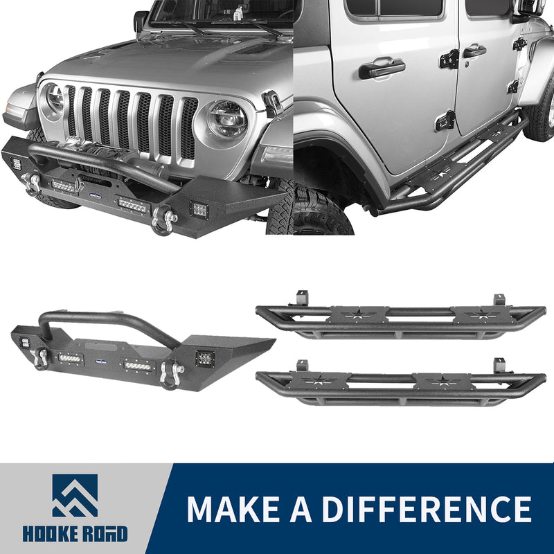 Load image into Gallery viewer, Hooke Road Mid Width Front Bumper &amp; Five Star Side Steps(18-23 Jeep Wrangler JL 4 Door)
