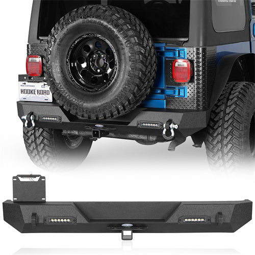 Hooke Road Different Trail Rear Bumper w/2 Inch Hitch Receiver for Jeep Wrangler TJ YJ 1987-2006 BXG120 u-Box offroad 2