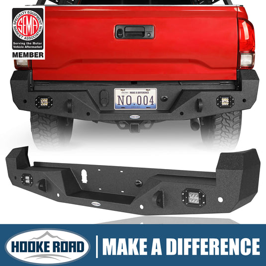 Hooke Road Steel Rear Bumper w/18W LED Floodlights(16-23 Toyota Tacoma) b4200s 1