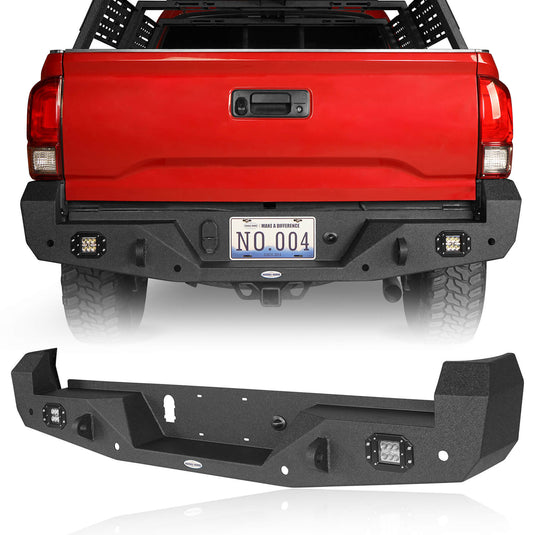 HookeRoad Rear Bumper w/Lights & Licence Plate Mount for 2005-2023 Toyota Tacoma b40114200s 2