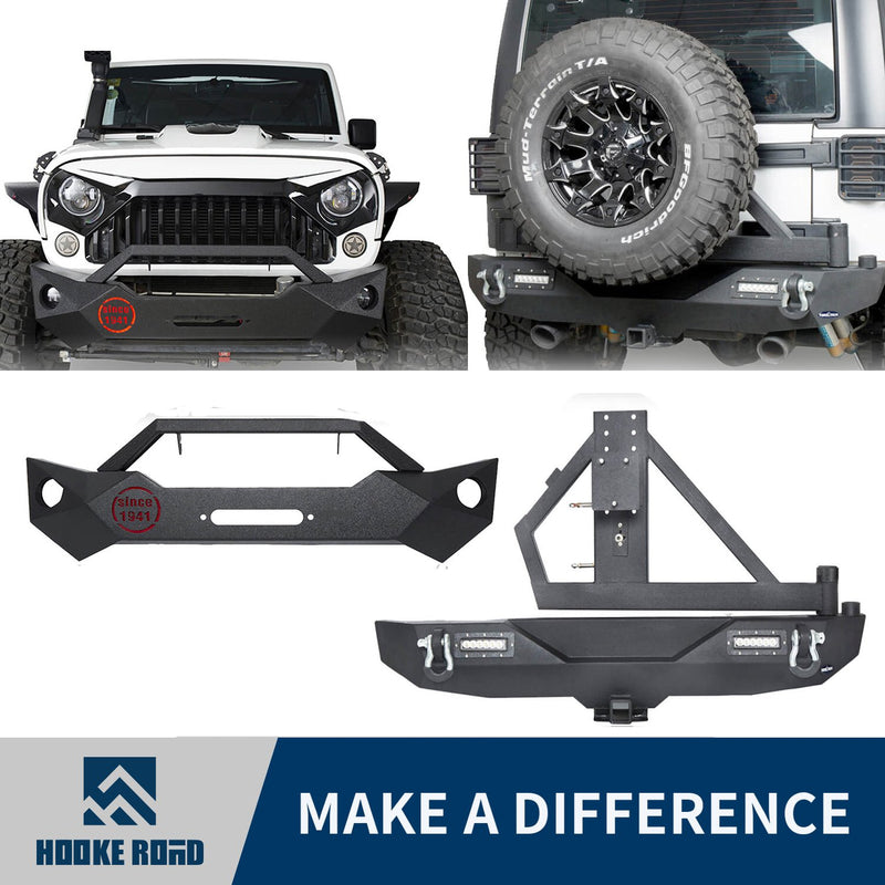 Load image into Gallery viewer, Hooke Road Rock Crawler Stubby Front Bumper &amp; Different Trail Rear Bumper w/Tire Carrier Combo(07-18 Jeep Wrangler JK JKU)
