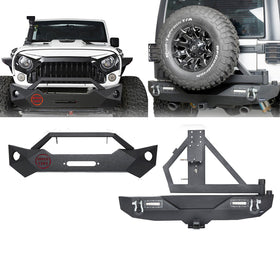 Hooke Road Rock Crawler Stubby Front Bumper & Different Trail Rear Bumper w/Tire Carrier Combo(07-18 Jeep Wrangler JK JKU)