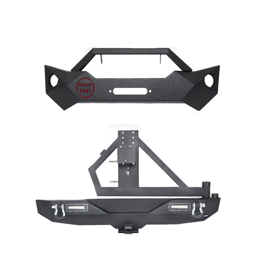 Hooke Road Rock Crawler Stubby Front Bumper & Different Trail Rear Bumper w/Tire Carrier Combo(07-18 Jeep Wrangler JK JKU)