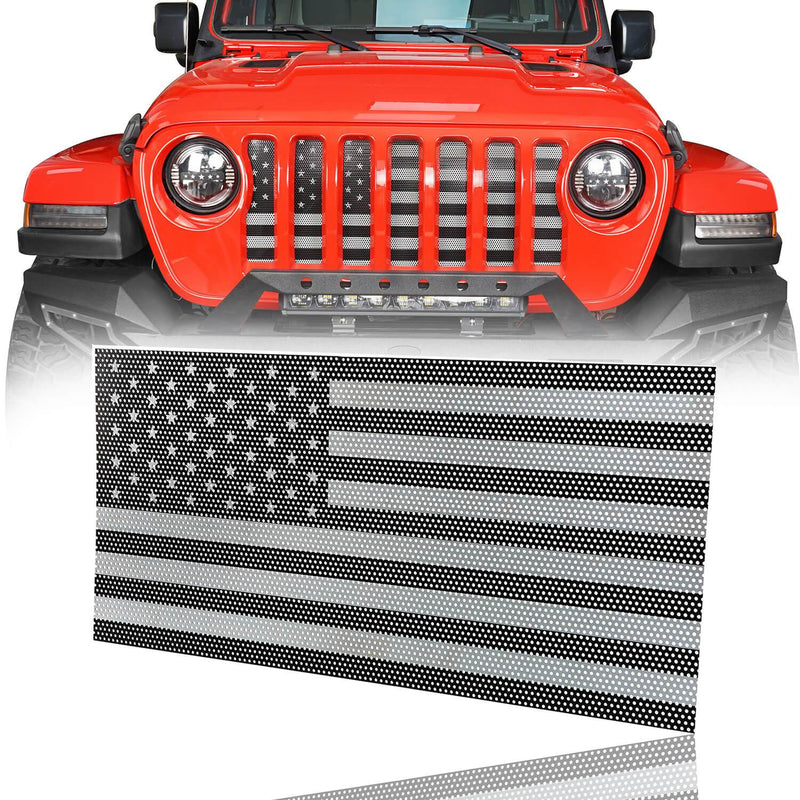 Load image into Gallery viewer, Hooke Road American Flag Front Grille Mesh Insert Old Glory Black &amp; White(18-21 Jeep Wrangler JL &amp; Jeep Gladiator JT)
