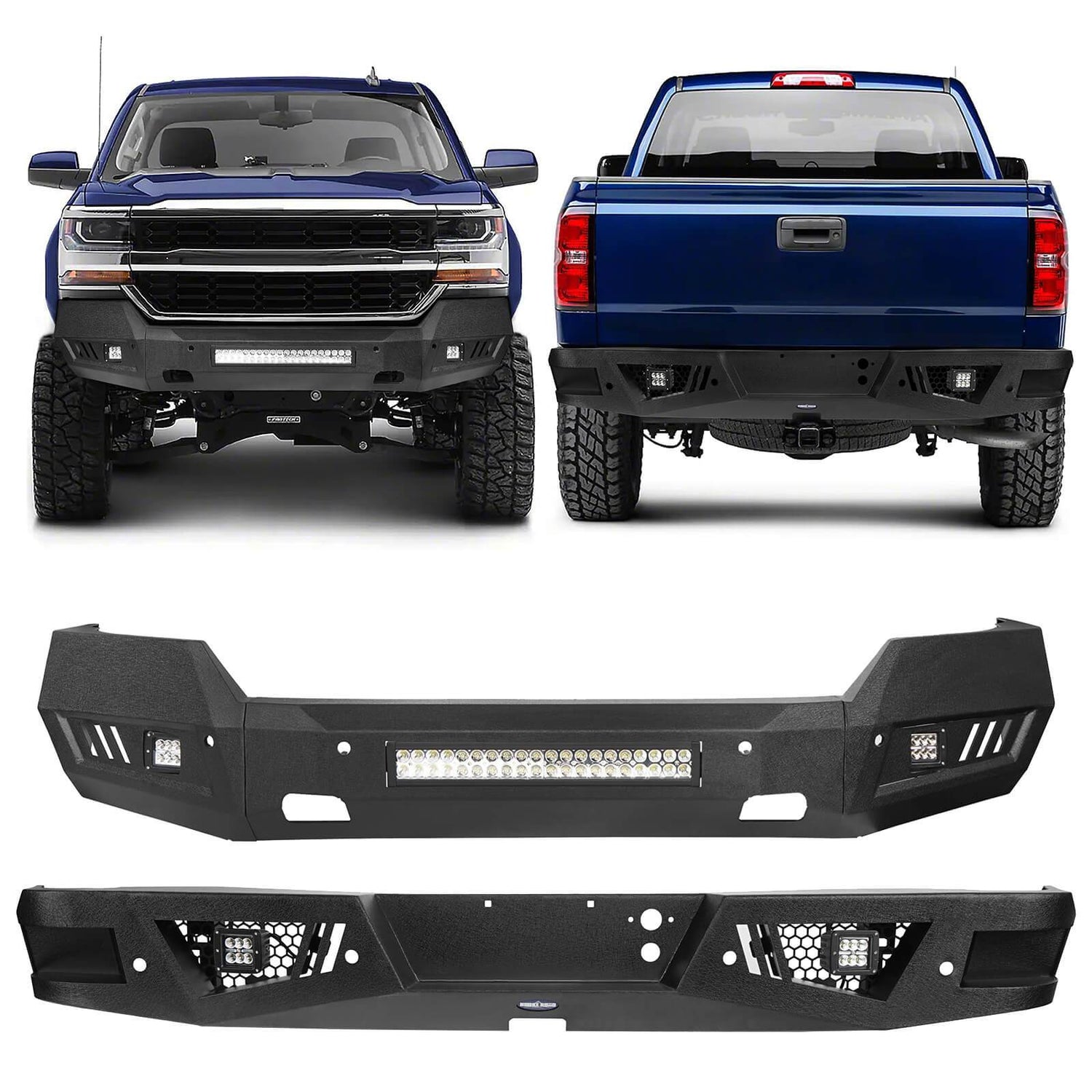 HookeRoad Chevrolet Silverado Front & Rear Bumper Combo for Chevy