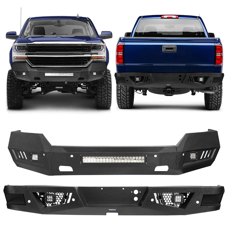 Load image into Gallery viewer, Silverado Front Bumper &amp; Rear Bumper Combo w/LED Lights For Chevy Silverado 1500 - Hooke Road
