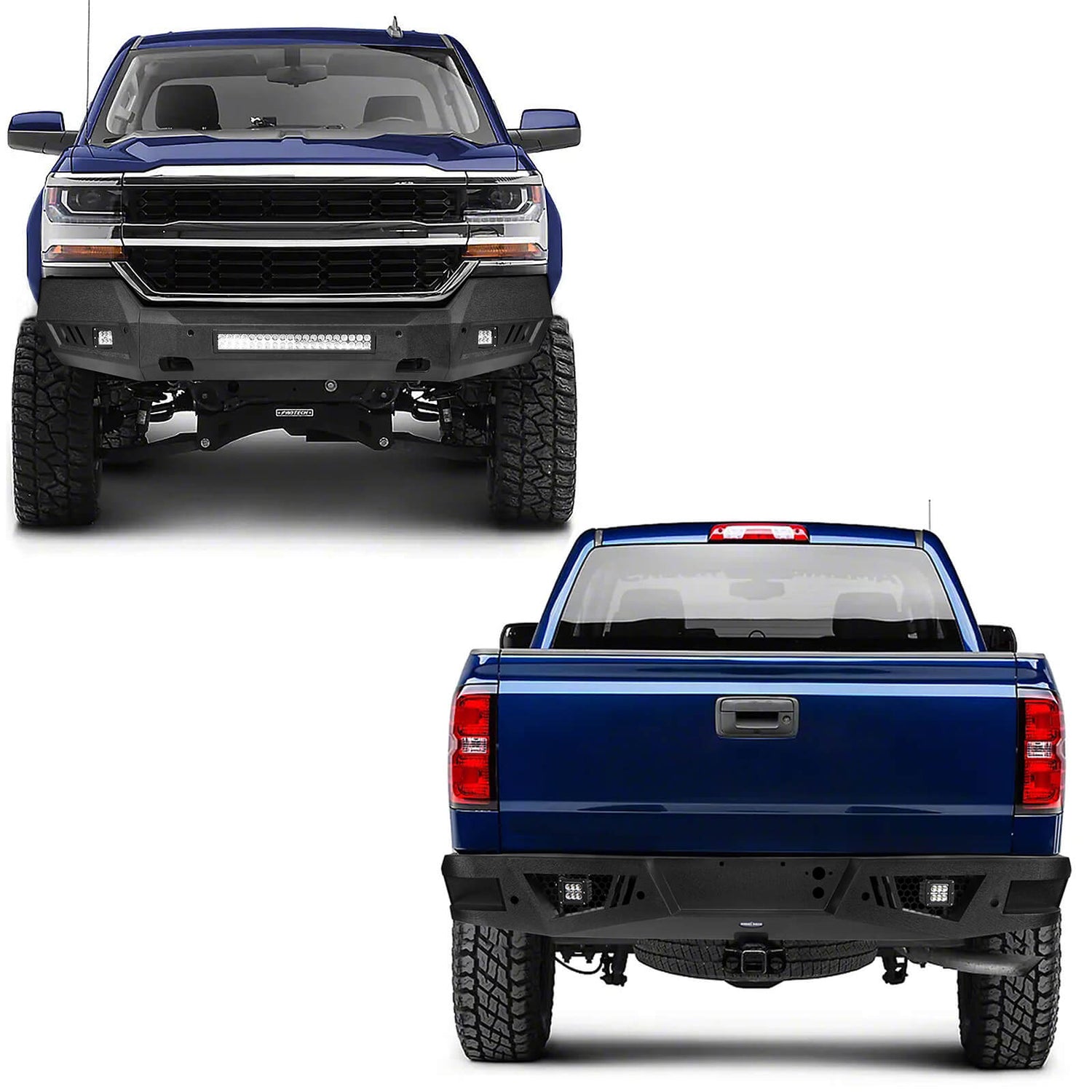 Silverado Front Bumper & Rear Bumper Combo w/LED Lights For Chevy Silv