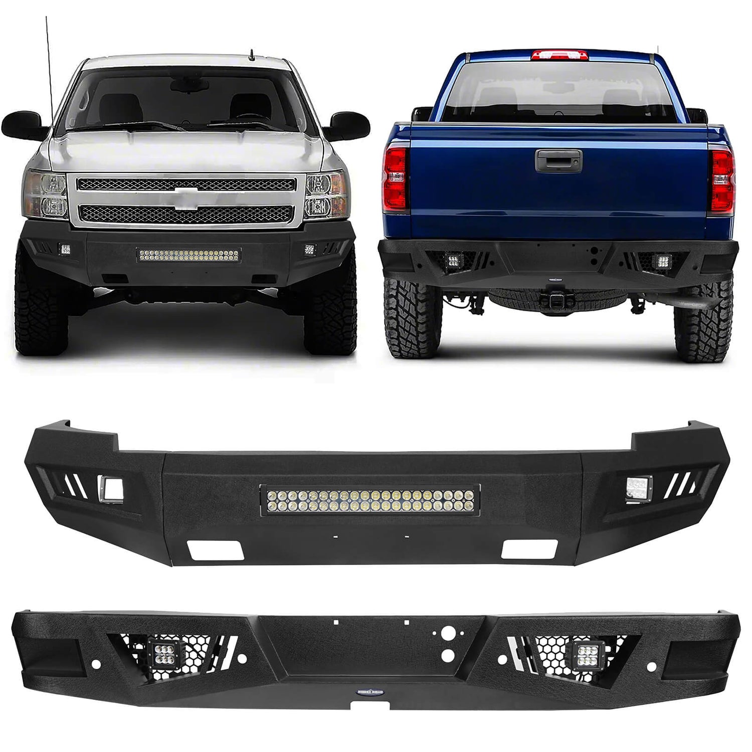 08 Chevy Silverado Front Bumper Silverado Front Bumper & Rear Bumper Combo w/LED Lights For Chevy Silv