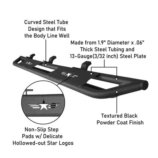 Star Upgraded Side Step Tubular Running Boards(20-22 Jeep Gladiator JT) - Hooke Road BXG.7002A-S&BXG.7002B-S 13