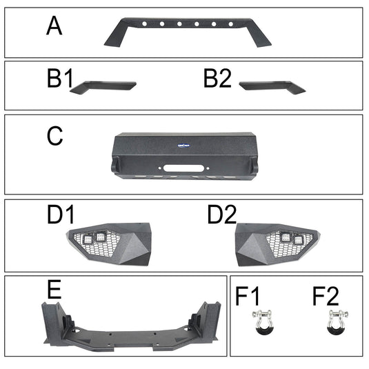 HookeRoad Full Width Front Bumper / Back Bumper / Roof Rack for 2014-2021 Toyota Tundra Crewmax b5000+b5003+b5004 10