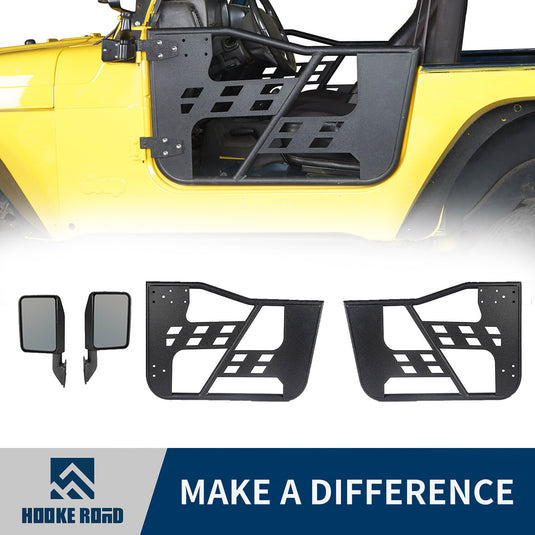 HookeRoad Tubular Doors w/Side Mirrors for 1997-2006 Jeep Wrangler TJ b1005s 1