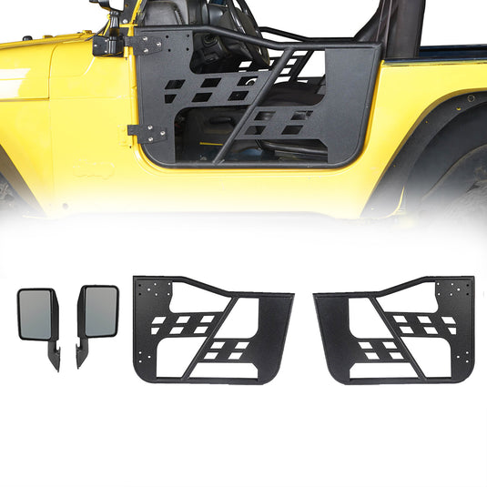 Hooke Road Rear View Mirrors For Jeep Wrangler TJ JK JL & Gladiator JT – Door Mounted, Steel, Black