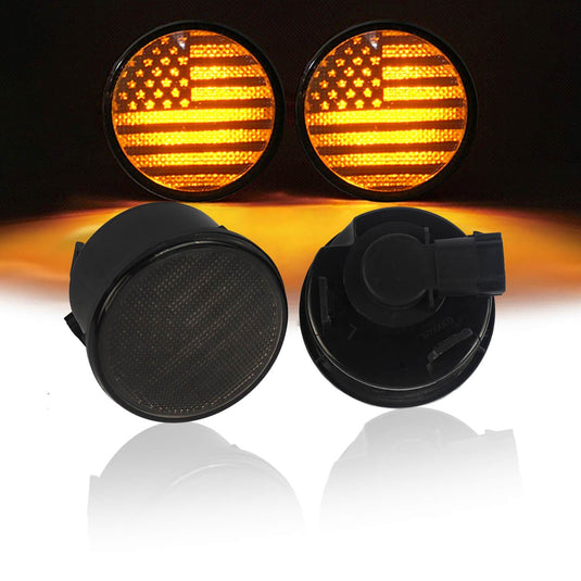 Hooke Road Opar US Flage Imaged LED Amber Turn Signals Lights lens for 2007-2018 Wrangler JK JKU u-Box 1