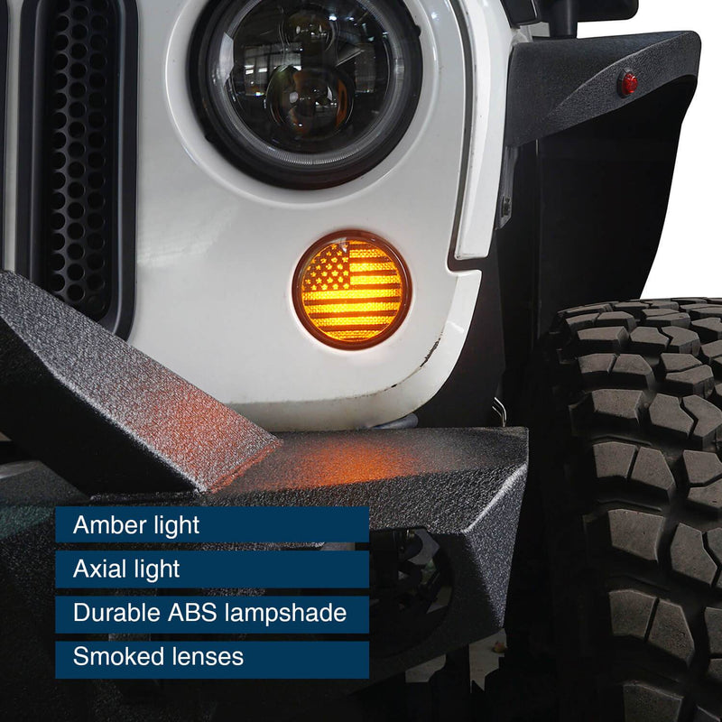 Load image into Gallery viewer, Hooke Road Opar US Flage Imaged LED Amber Turn Signals Lights lens for 2007-2018 Wrangler JK JKU u-Box 3
